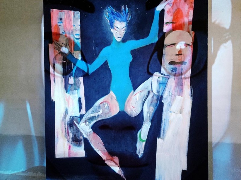 200х150см. акрил на деревянной панели, слой дополненной реальности ( AR ), видеоарт